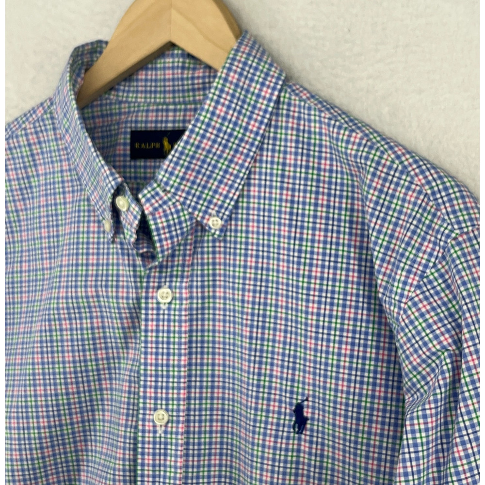 RALPH LAUREN Shirt Mens L Plaid Button Up Long Sleeve Woven Cotton Blue - Picture 1 of 13